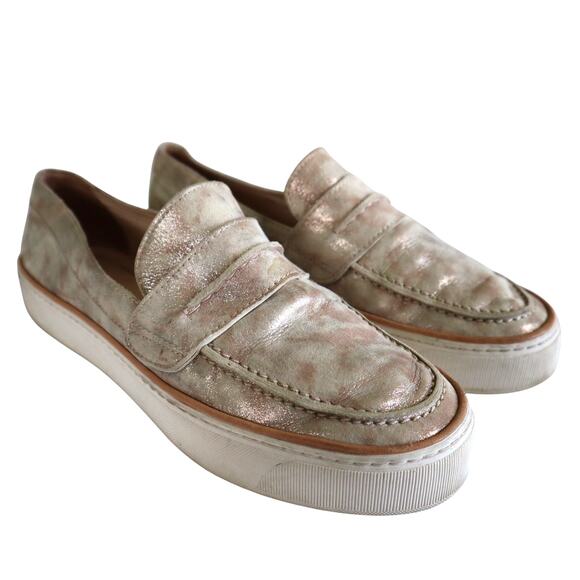 Stuart Weitzman Womens Metallic Leather Loafer Size 7 Rose Gold Slip On Platform - Picture 1 of 14